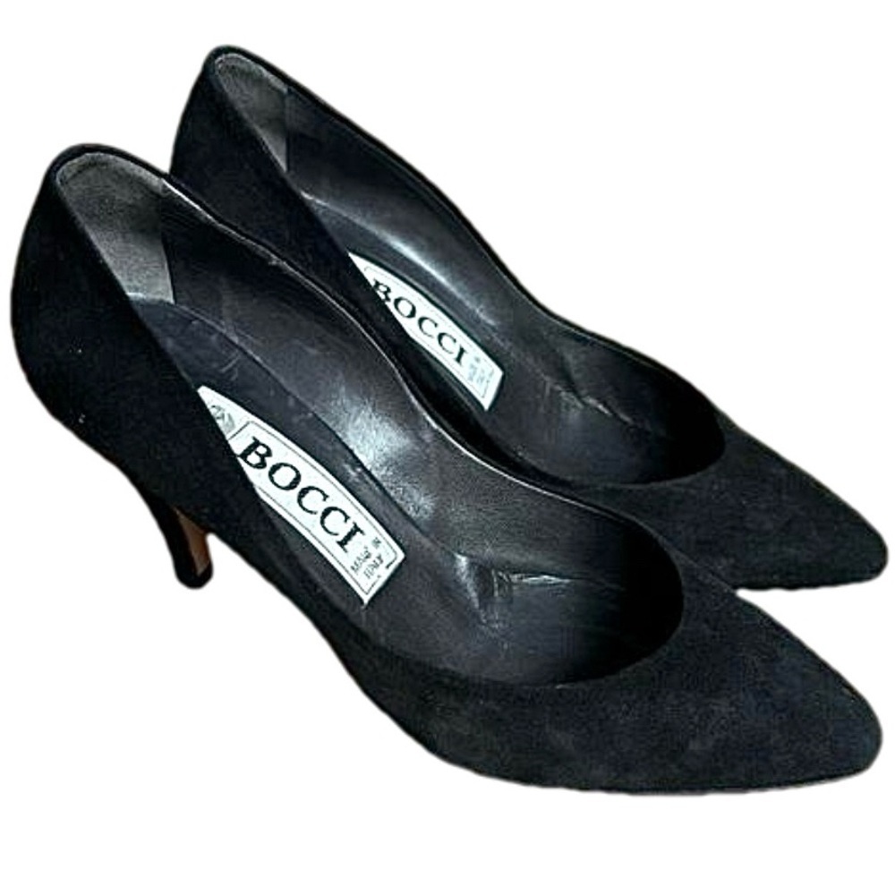 Vintage 80's Bocci Black Suede Shoes Pumps Made In Italy - Size 37.5 EU